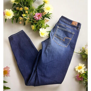 American Eagle Hi-Rise Jegging Super Stretch Jeans Sz 10 Dark Wash Thigh Fade